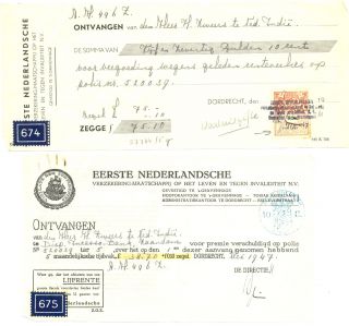 Dutch Indies 1942/49 - 5 Kwitanties - Revenue Stamps - Nood Uitgifte - F/vf