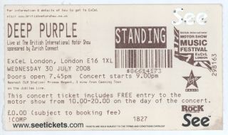 Deep Purple 7/30/09 London England British Intl Motor Show Concert Ticket Stub