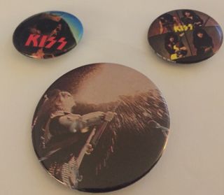 Vintage 70’s Kiss Buttons Gene Simmons Fire Breathing,  Hot In “ Shade,  Animalize