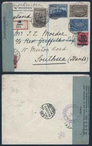 Germany Infla 1923 - Registered Cover Buhl To England D77
