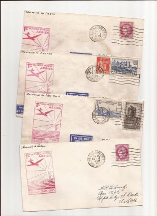 France - 4 First Flight Airmail Covers - All 1939 To South Dakota