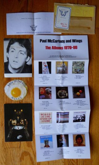 Paul Mccartney Wings Fun Club Id Lp Poster Cards Back To The Egg Sticker Beatles