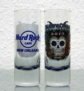 2 Hard Rock Cafe Mardi Gras Shot Glasses Orleans & No Name