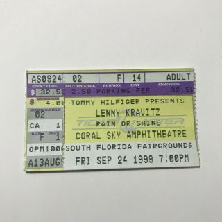 Lenny Kravitz Coral Sky Amphitheatre Concert Ticket Stub Vtg September 1999