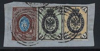 Russia In Poland Piece With 1,  3,  10 Kop Stamps,  Warsaw Bw Ring Cancel