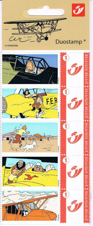 Tintin Kuifje 5 Timbres Stamps Aviation Airplane Plane Tim Struppi 5 Briefmarken