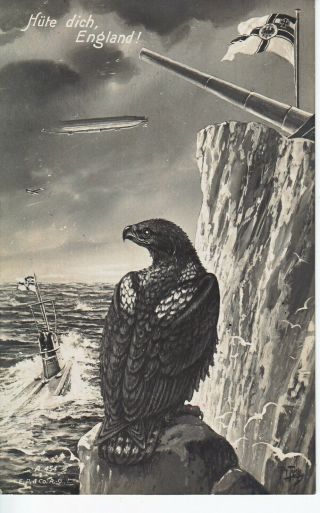 Very Rare German Marine Feldpost Ww1 Postcard Zeppelin Submarine