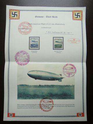 Germany Nazi 1936 Air Post Stamp Hindenburg Third Reich Airmail Wwii German Deut