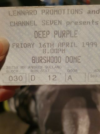 1999 Deep Purple Burswood Dome Perth Concert Ticket