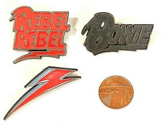 David Bowie - Set Of 3 Enamel Metal Pin Badges Official Us Import By Junk Food