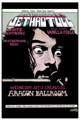 Hard Rock: Jethro Tull At The Aragon Ballroom Concert Poster 1970 12x18