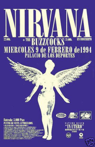 Grunge: Nirvana & Buzzcocks Italian Concert Poster 1994 12x18