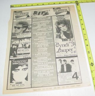 Cyndi Lauper Accept The Ritz Siouxsie Beacon Concert Ad Advert 1984 Tour Nyc