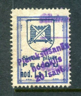 X531 - Latvia Sloka 1930s Revenue Stamp.  20 Sant Overprint.  Fiscal
