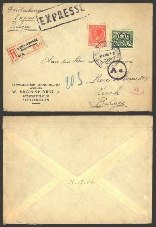 Netherlands Wwii 1944 - Registered Express Cover To Liège Belgium - Censor D706