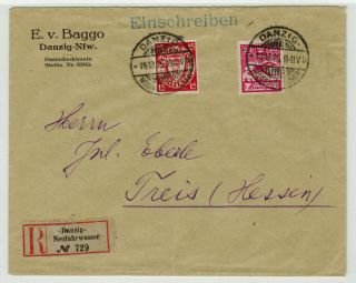 Danzig 1925 - Registered Cover To Treis (germany) - Fi 197 (20 Pf) & 208w (15 Pf)