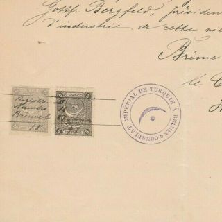 Turkey Old Rare Ottoman Consular Revenues 5 & 20 P.  T.  Tied Swiss Certificate 1897