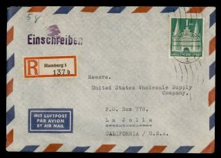 Dr Who 1952 Germany Hamburg Registered Airmail To Usa F57375