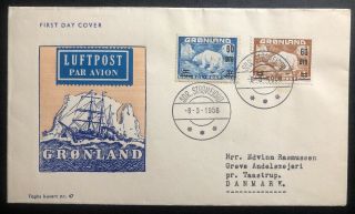 1956 Greenland First Day Cover Fdc To Traastrup Denmark Mxe