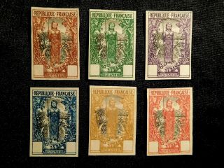 French Congo Trial Color Plate Proof Imperf Stamps Scott 41 - 46 No Denominations