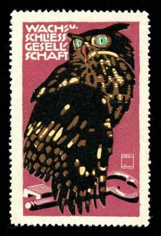 Germany Poster Stamp - Wach U.  Schliessgesellschaft Security - Owl - L.  Hohlwein