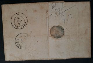 RARE 1856 Italy (Papal States) Folded Cover ties 5B stamp cancelled Terracina 3