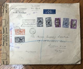 Z) Air Mail Registered Cover 29x24cm Caledonia France Uk 1942 Ww2 Censored