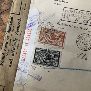 Z) Air mail registered cover 29x24cm Caledonia France UK 1942 WW2 censored 2