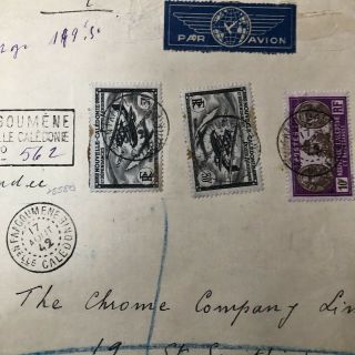 Z) Air mail registered cover 29x24cm Caledonia France UK 1942 WW2 censored 3