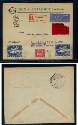 Sweden 263 (2) On Registered,  Express,  Cover To Germany