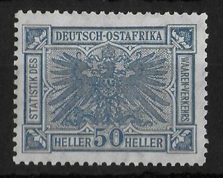 German East Africa Nh/og Statistik Revenue 50 Heller Grey Blue Rare