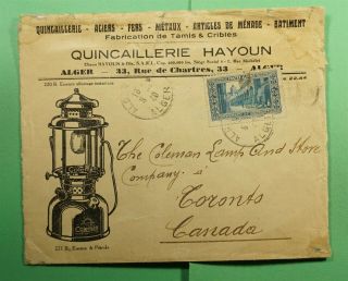 Dr Who 1940 French Algeria To Canada Advertising Coleman Lamp Lantern Co F54144