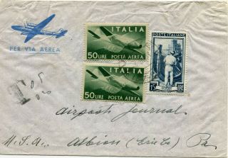 Italy 1951 Cover St.  Air Mail From Salerno Post.  Due To United States