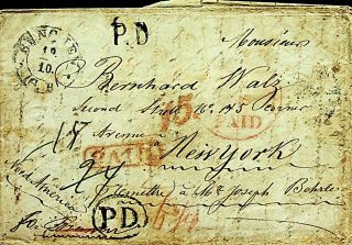Germany 1854 Prestamp Folded Letter From Renchen To Ny Usa With Charge & Cachets