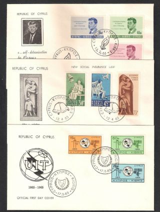 Cyprus 1965 Complete Years Sets Ex M/s Kennedy : 5 Sets,  14 Stamps,  On 5 Fdc 