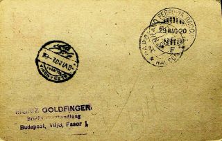 HUNGARY 1920 10f REGD POSTAL CARD W/ 3v FROM BUDAPEST TO EGYPT 2