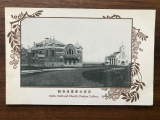 China Old Postcard Public Hall And Church Fushun Colliery