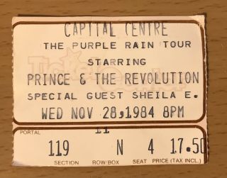 1984 Prince & The Revolution Purple Rain Tour Washington Concert Ticket Stub N4