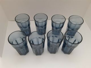 Vintage Libbey Duratuff Flat Iced Tea Dusky Blue Glasses - Set Of 8.  4&half Inch.