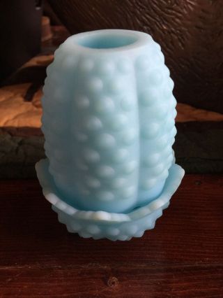 Blue Satin Hobnail Fairy Lamp