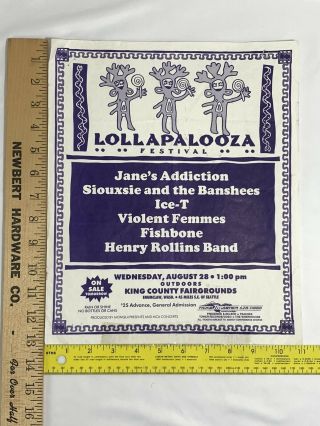 Orig 1991 Lollapalooza Festival Poster Flyer JAMES ADDICTION ICE - T VIOLENT FEMS 2