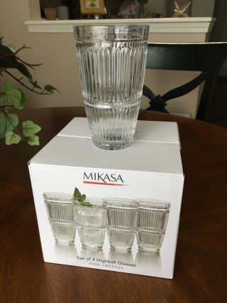 Four (4) Mikasa Carroll Gate Crystal Highball Glasses Tumblers 5 1/2 " Nib