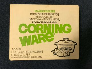 Vintage Corning Ware Spiceo’life 95401 A - 1 - 8 - Sr 1 - Qt Covered Saucepan Box