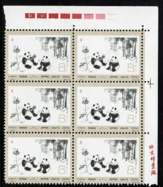 China 1973 Giant Panda 8f In Imprint Block Of 6 Mnh