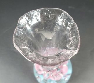 Hand Blown Clear Glass Pink and Flowers Bubbled Paperweight Vase 6 