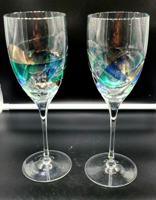 Vintage Art Deco Wine Glasses Multicolored Set Of 2 10in