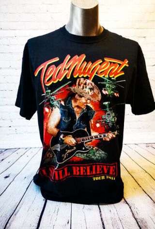 Ted Nugent 2011 I Still Believe Concert Tour Shirt 2 Sided W/ Tour Dates Large