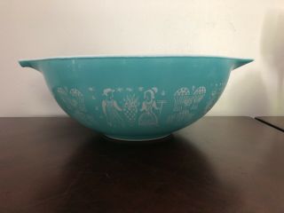 Vintage Pyrex Turquoise Amish Butterprint Cinderella Nesting Mixing Bowl 444
