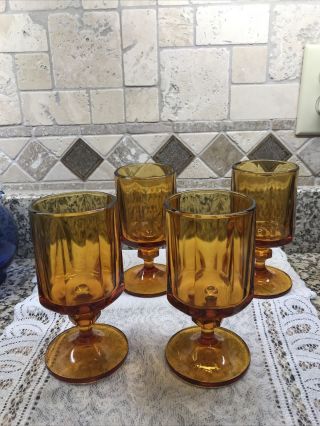 Vintage Set Of 4 Amber Goblet Nouveau Line Colony Glass/ Indiana Glass 1960 