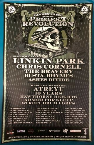 Projekt Revolution 2008 Concert Poster Linkin Park Chris Cornell 11x17 Promo